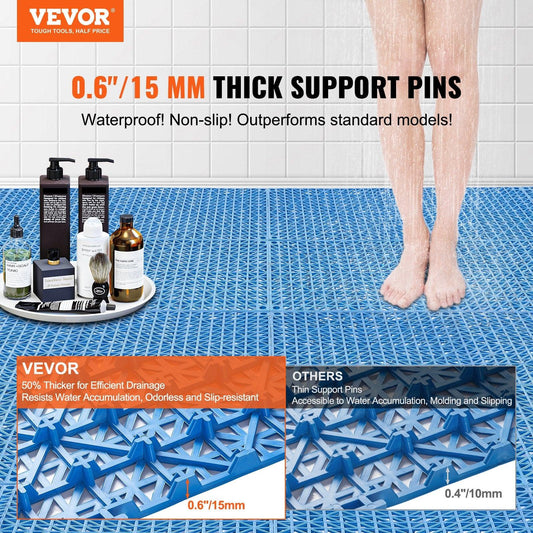Modular Interlocking Cushion, 55 Pack 30 x 30 cm Splicing Drainage Mats, Soft PVC Interlocking Drainage Floor Tiles, Non-Slip Drainage Holes for Restroom, Bathroom, Kitchen, Pool, Wet Area, Blue.