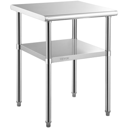 Stainless Steel Prep Table, 61 x 61 x 91.4 cm, 600lbs Load Capacity Heavy Duty Metal Worktable with Adjustable Undershelf & Universal Wheels, Commercial Workstation for Kitchen Garage Backyard