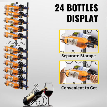 Wall Mounted Wine Rack, 12x2 Bottles Wine Holder Towel Rack, Black Steel Vertical Wine Rack, Modern Decorative Wall Mounted Wine Bottle Holder, Forward Design Simple Storage Wall Rack 48x11x1 In