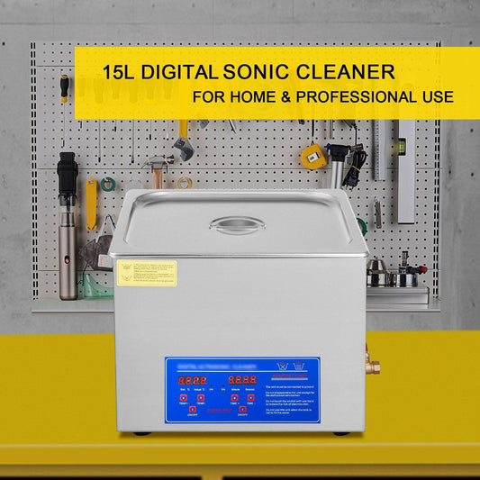Powerful Stainless Steel 13.5-15 L Liters Ultrasonic Cleaner 360W Digital Heater Timer.