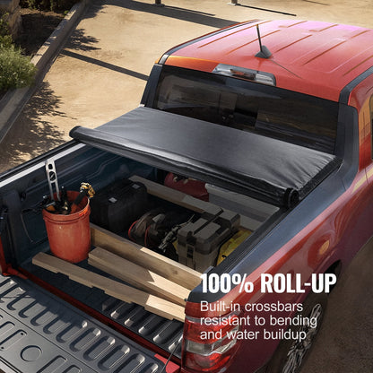 Truck Bed Cover, Roll Up Truck Bed Tonneau Cover, Compatible with 2014-2024 Chevy Silverado / GMC Sierra 1500, for 2m x 1.6m / 2m x 1.6m Bed, Soft PVC material, Roll Up Tonneau Cover.