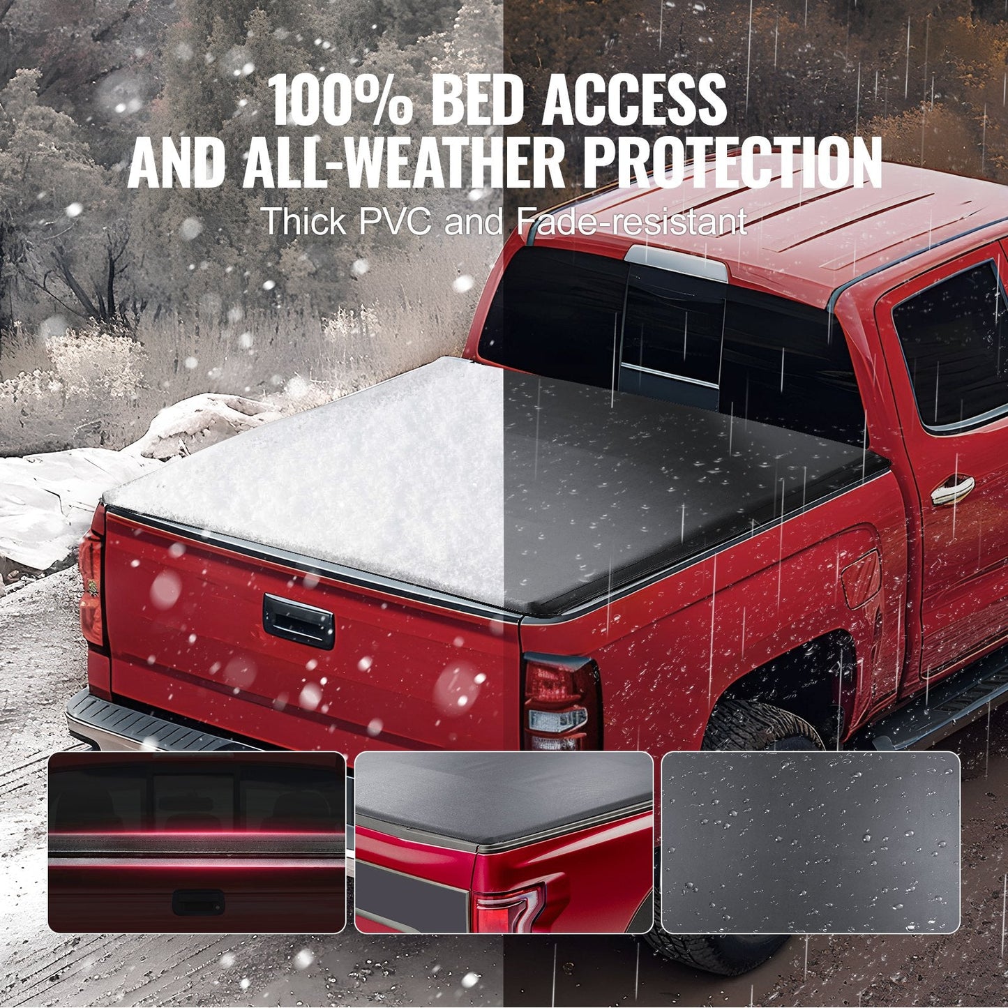 Truck Bed Cover, Roll Up Truck Bed Tonneau Cover, Compatible with 2014-2024 Chevy Silverado / GMC Sierra 1500, for 2m x 1.6m / 2m x 1.6m Bed, Soft PVC material, Roll Up Tonneau Cover.