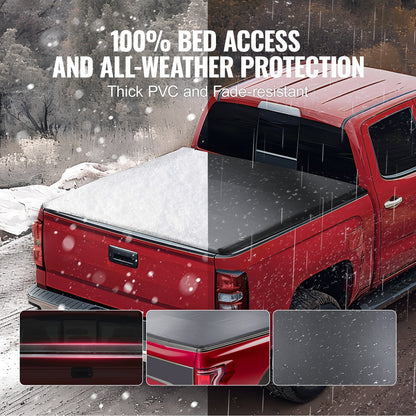 Truck Bed Cover, Roll Up Truck Bed Tonneau Cover, Compatible with 2014-2024 Chevy Silverado / GMC Sierra 1500, for 2m x 1.6m / 2m x 1.6m Bed, Soft PVC material, Roll Up Tonneau Cover.