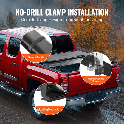 Truck Bed Cover, Roll Up Truck Bed Tonneau Cover, Compatible with 2014-2024 Chevy Silverado / GMC Sierra 1500, for 2m x 1.6m / 2m x 1.6m Bed, Soft PVC material, Roll Up Tonneau Cover.