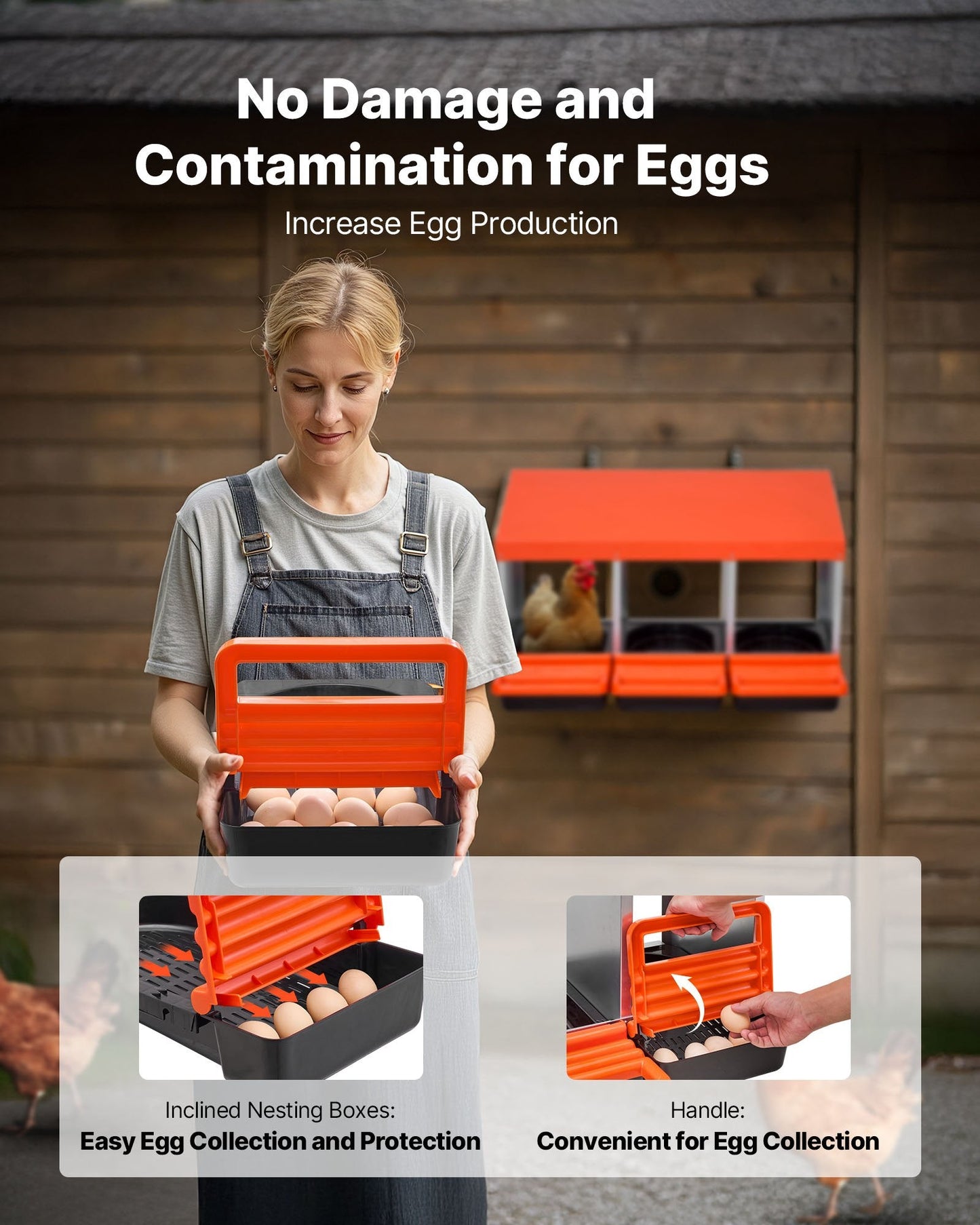 Chicken Nest Box, 3-Compartment, 15 to 30 in Stable & Corrosion-Resistant Metal Nesting Boxes with Inclined Nesting Boxes, Bottom Holes & Resting Platform, Fit for Different Chicken Breeds