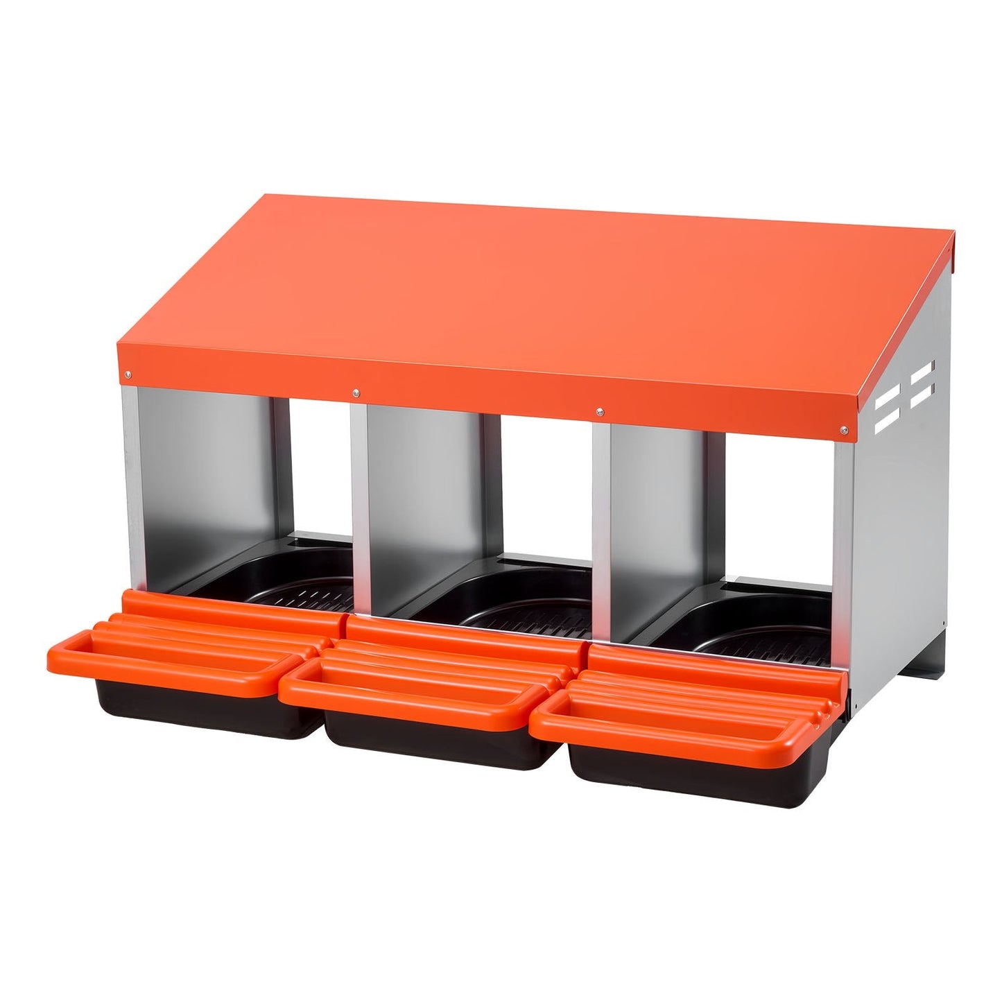 Chicken Nest Box, 3-Compartment, 15 to 30 in Stable & Corrosion-Resistant Metal Nesting Boxes with Inclined Nesting Boxes, Bottom Holes & Resting Platform, Fit for Different Chicken Breeds