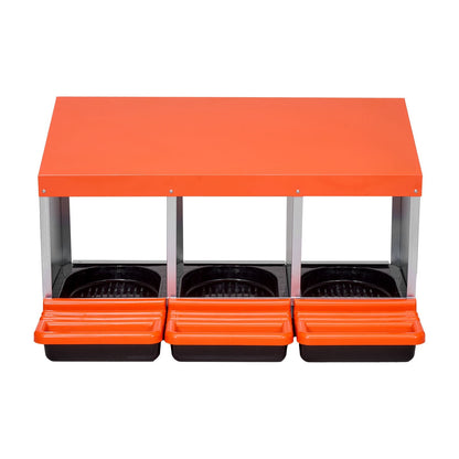 Chicken Nest Box, 3-Compartment, 15 to 30 in Stable & Corrosion-Resistant Metal Nesting Boxes with Inclined Nesting Boxes, Bottom Holes & Resting Platform, Fit for Different Chicken Breeds