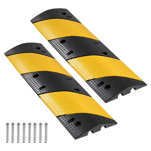 1000MM Rubber Speed Bump, 2 Pack, 2 Channel Heavy Duty Traffic Speed Hump, 9,979 kg/Axle Load Capacity, Cable Protector Ramp with Expansion Screws, for Asphalt Concrete Gravel Driveway and Road.