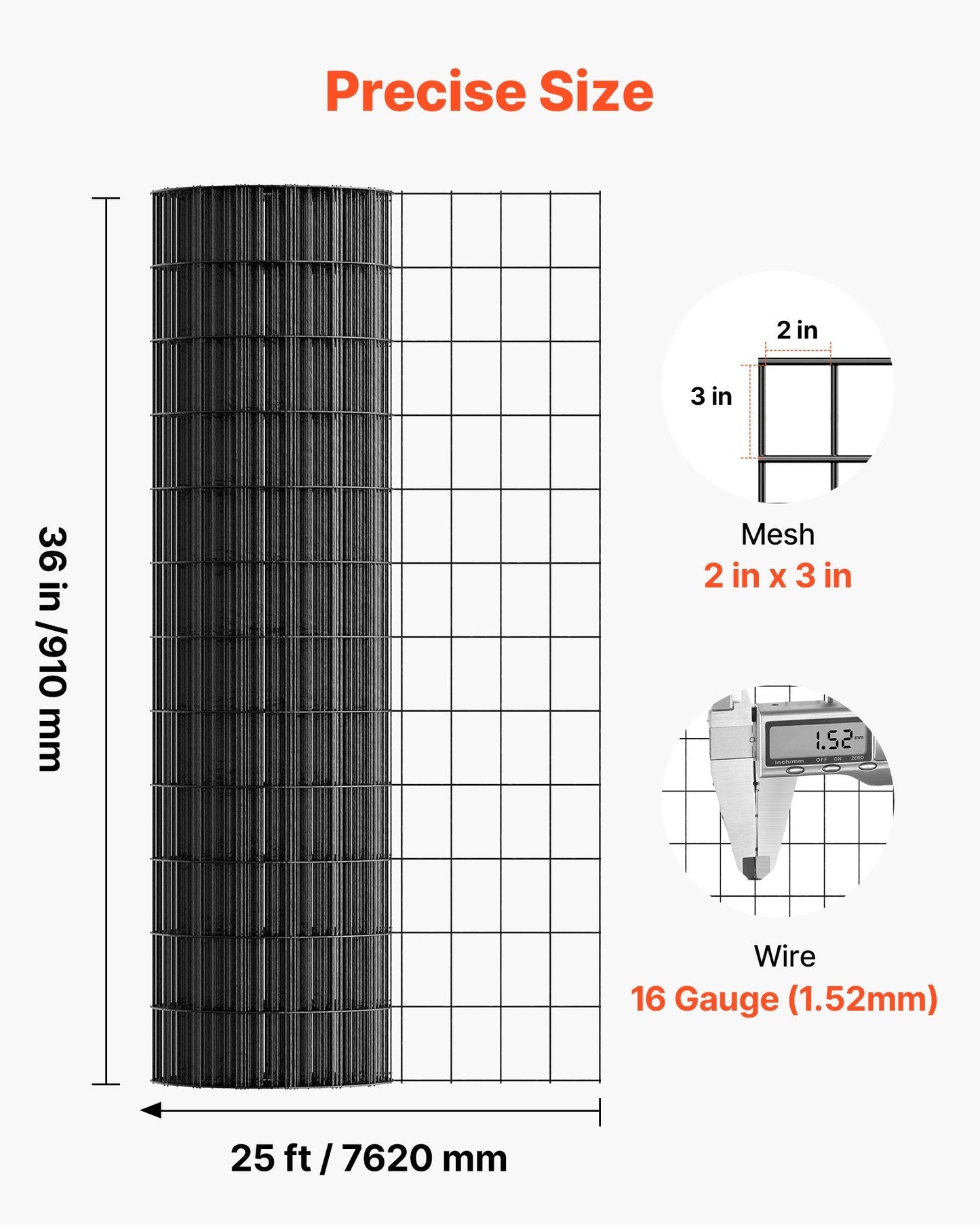 Hardware Cloth 91cm x 7.62m, 2 x 3 in Mesh 16 Gauge Galvanized Wire Mesh Roll, Weather-Resistant Vinyl Coated Chicken Wire Fencing, Heavy Duty Welded Garden Plant Fencing for Rabbit Cage Snake