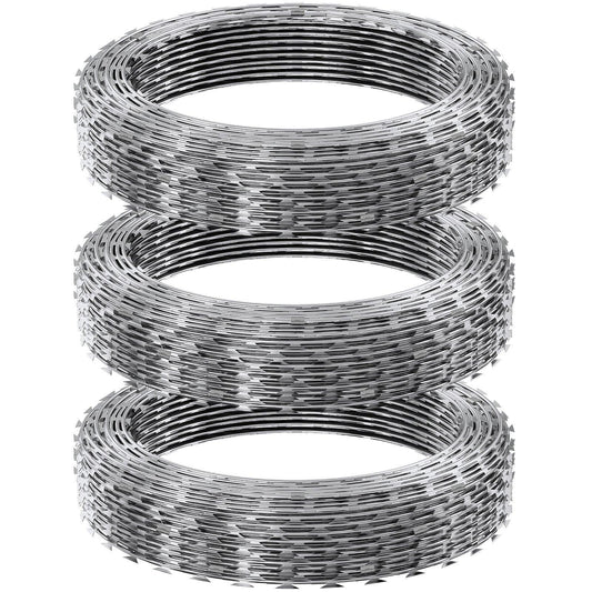 Razor Wire Razor Barbed Wire 147ft 3Rolls Razor Wire Fencing Double Spiral.