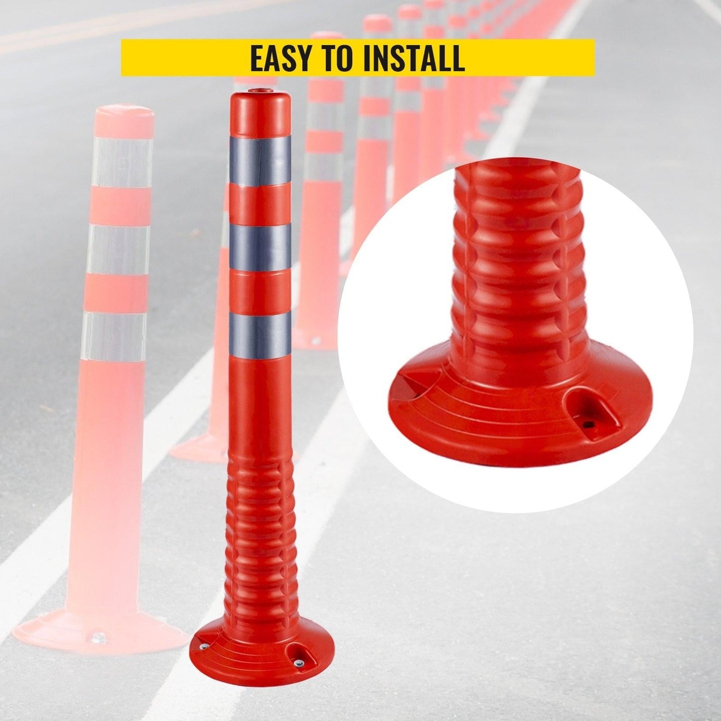 Traffic Delineator Posts Flexible Channelizer Cone 30" Spring Post 6PCS.