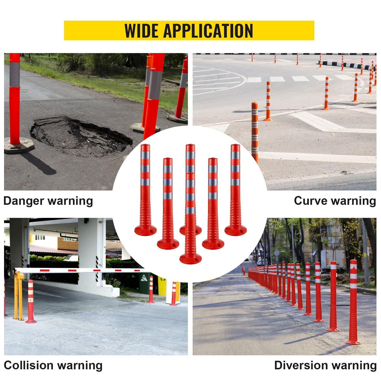Traffic Delineator Posts Flexible Channelizer Cone 30" Spring Post 6PCS.