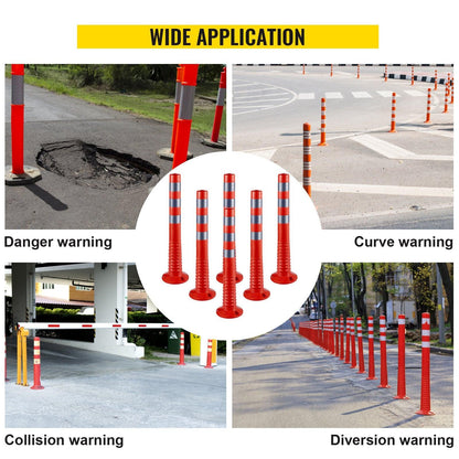 Traffic Delineator Posts Flexible Channelizer Cone 30" Spring Post 6PCS.