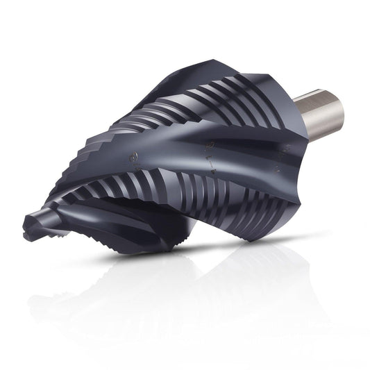 Step Drill Bit, 4.76 to 34.93 mm, 9.53 mm Triangular Shank, TiAlN Coating Cobalt High Speed Steel, Four Spiral Flute Step Bit for Metal, Stainless Steel, Aluminum, Wood, Plastic, Fiberglass.