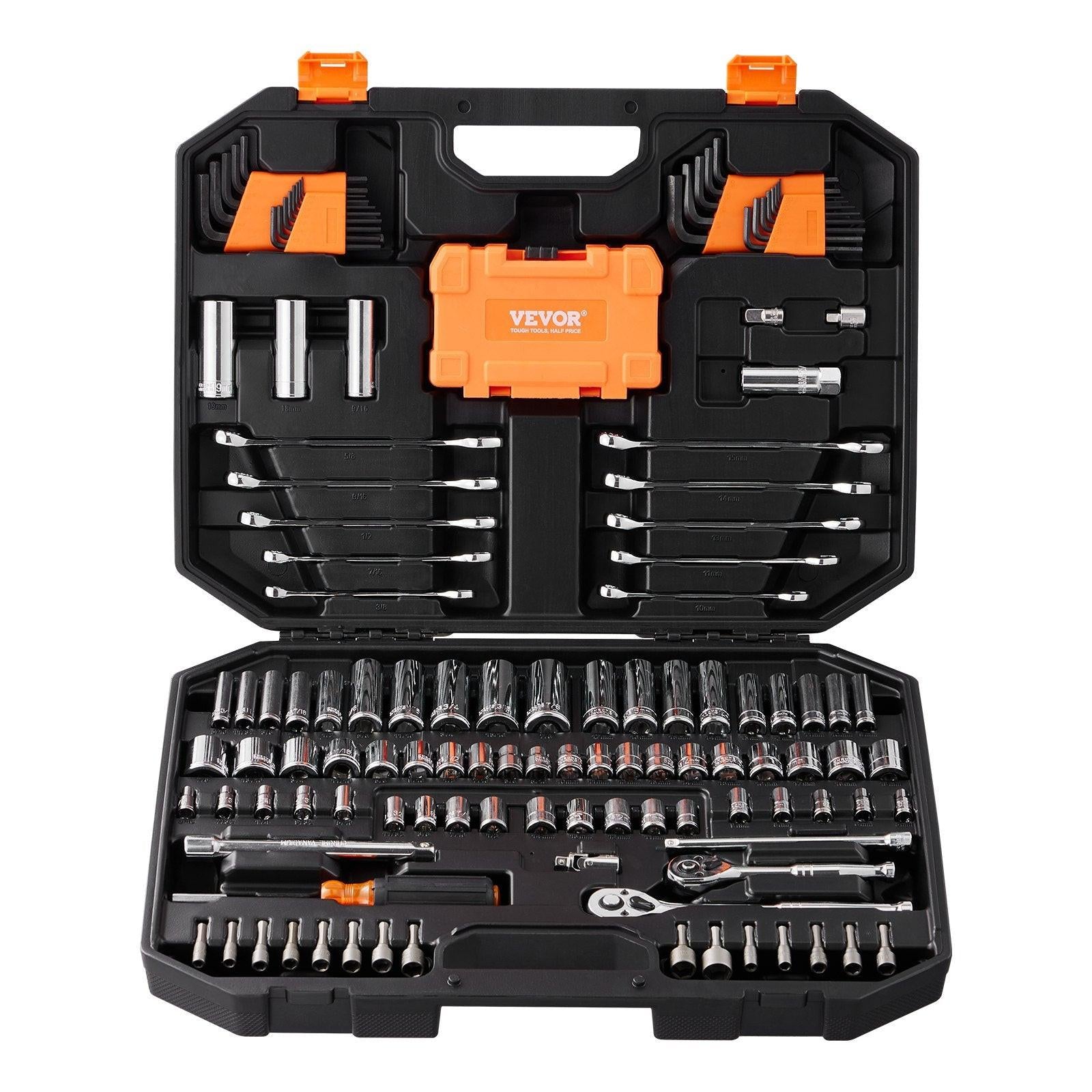 Mechanics Tool Set and Socket Set 1/4in 3/8in Drive 145 Pcs SAE and Metric.