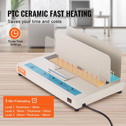 Thermal Binding Machine, 500 Sheets Capacity Book Binding Machine, Thermal Book Binder 50mm Binding Thickness A3(Short Edge)/A4/A5 Document, with Infrared Optical Detection