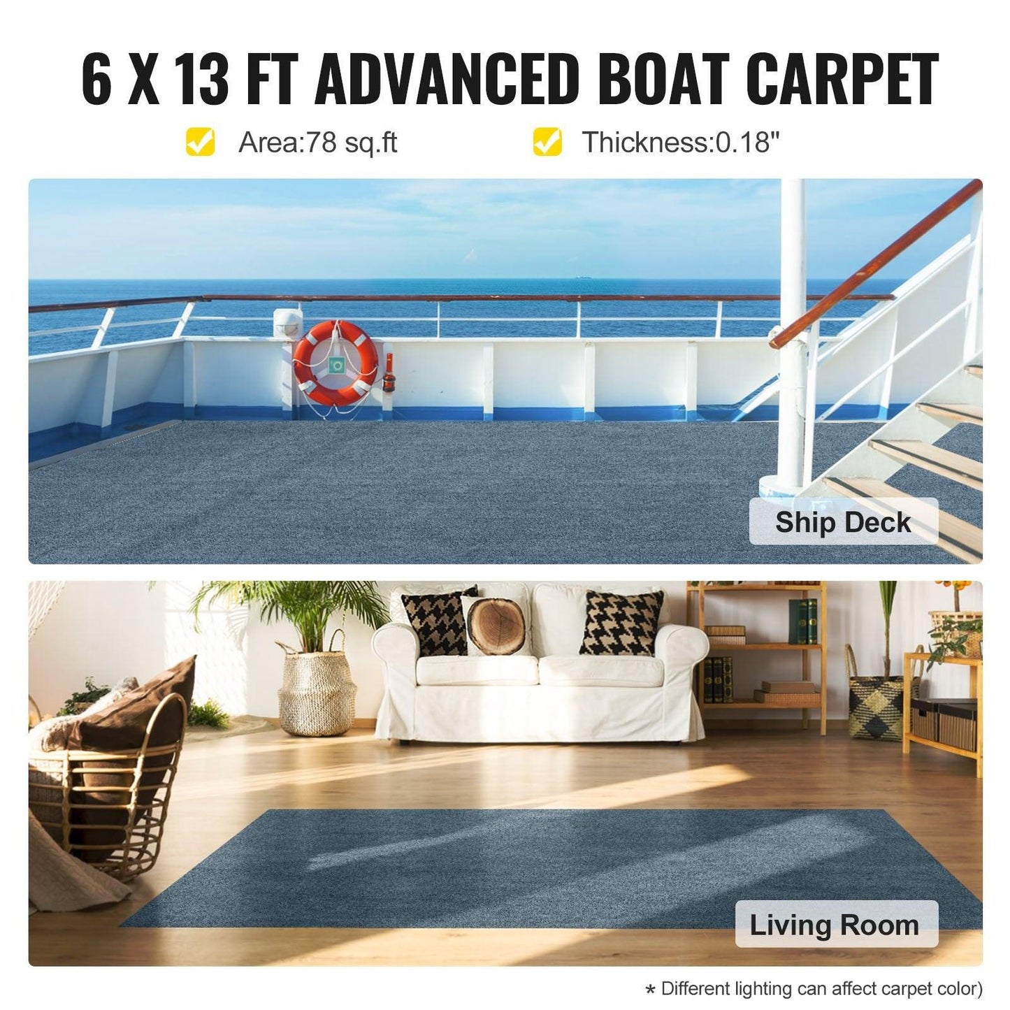 Marine Carpet 6x13ft Boat Area Rug Roll Cutpile In/Outdoor Patio Deck Gray, 1.8x4m.