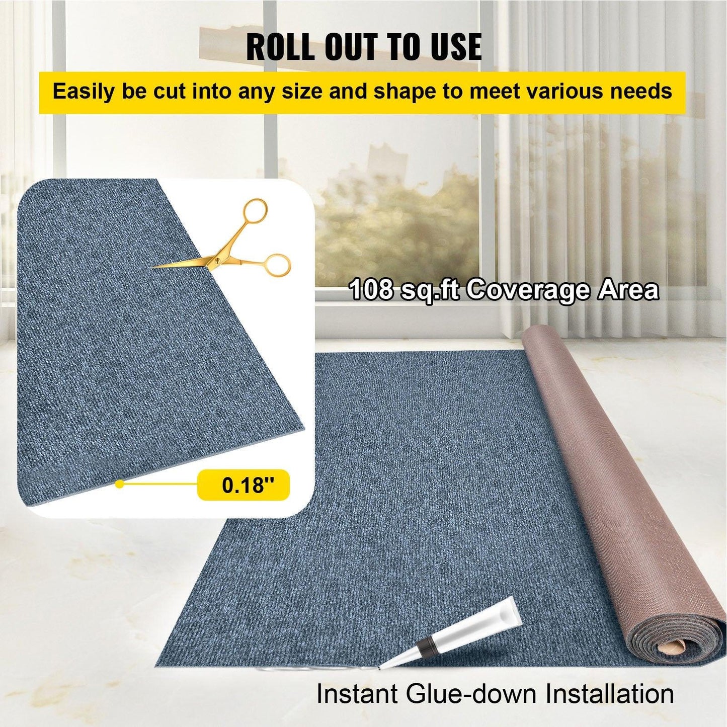 Marine Carpet 6x13ft Boat Area Rug Roll Cutpile In/Outdoor Patio Deck Gray, 1.8x4m.