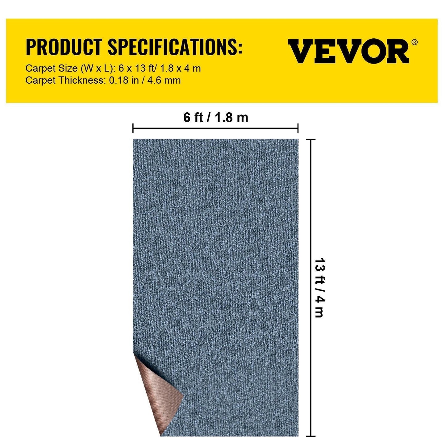 Marine Carpet 6x13ft Boat Area Rug Roll Cutpile In/Outdoor Patio Deck Gray, 1.8x4m.