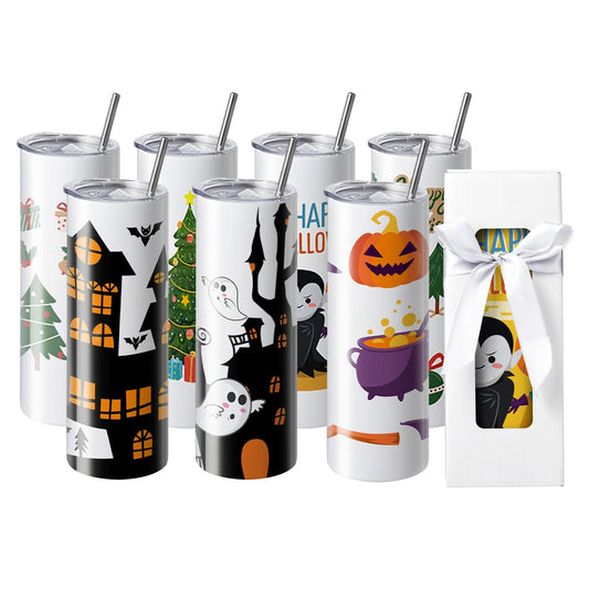 24 Pack Straight Sublimation Tumblers, 20 oz Blank Tumbler Bulk, Stainless Steel Double Wall Tumbler Cups with Straw, Lid, Brush, Base, Shrink Wrap, Gift Box, for Heat Press and Heat Transfer