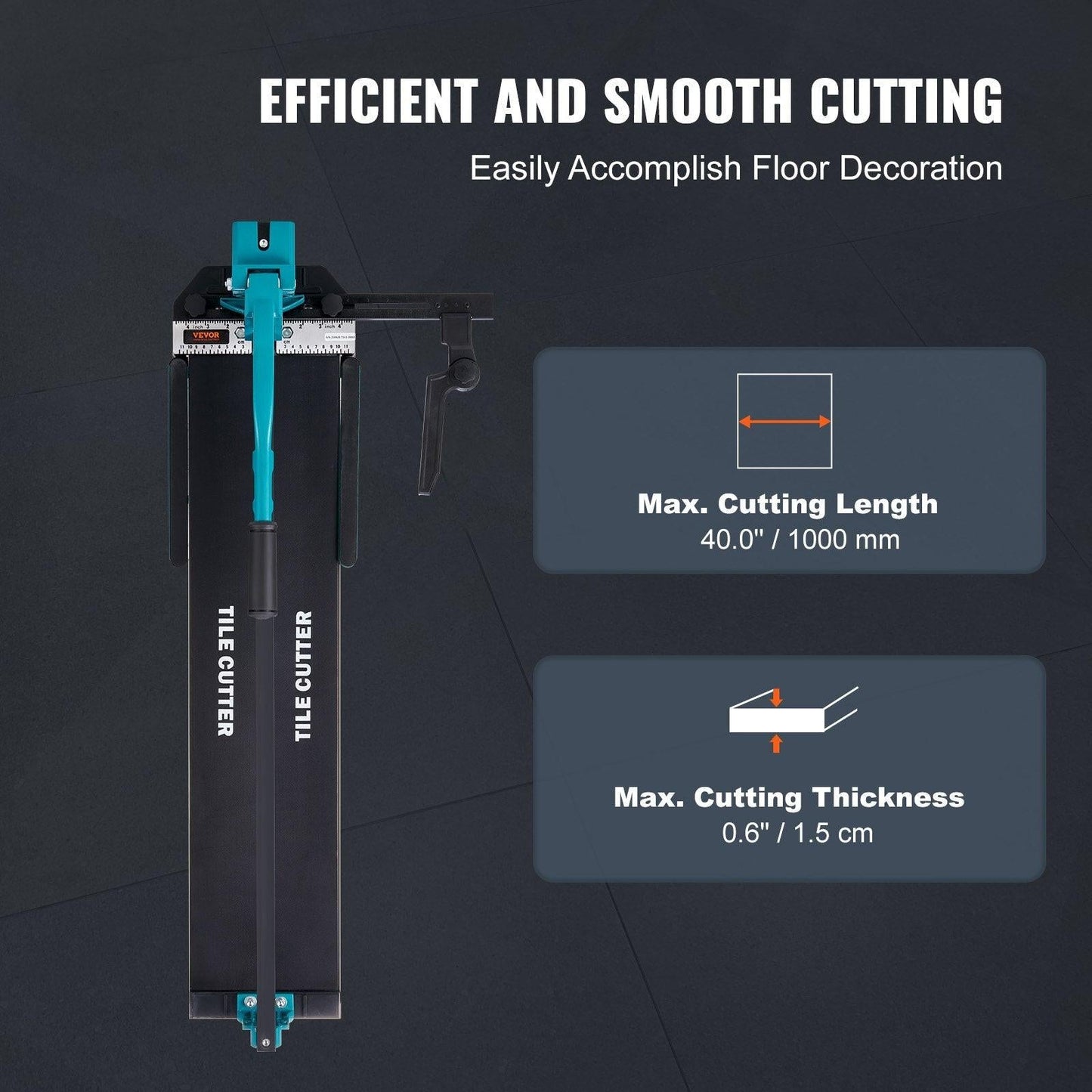 Manual Tile Cutter, 1000mm, Porcelain Ceramic Tile Cutter with Tungsten Carbide Cutting Wheel, Infrared Positioning, Anti-Skid Feet, Durable Rails for professional installers or beginners.
