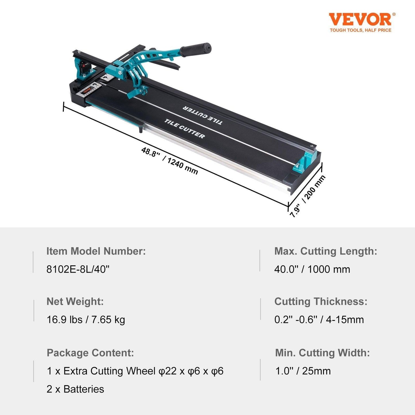 Manual Tile Cutter, 1000mm, Porcelain Ceramic Tile Cutter with Tungsten Carbide Cutting Wheel, Infrared Positioning, Anti-Skid Feet, Durable Rails for professional installers or beginners.