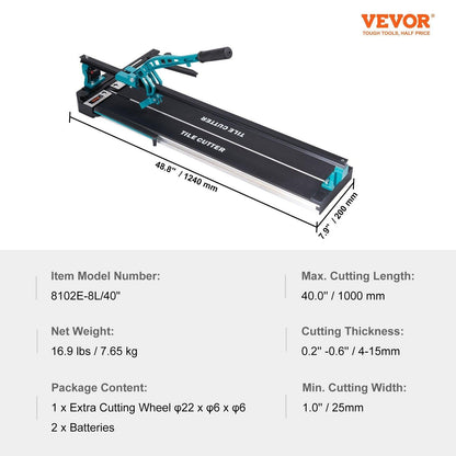Manual Tile Cutter, 1000mm, Porcelain Ceramic Tile Cutter with Tungsten Carbide Cutting Wheel, Infrared Positioning, Anti-Skid Feet, Durable Rails for professional installers or beginners.