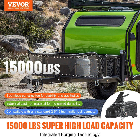 Adjustable Trailer Coupler, 2-5/16" Hitch Ball, 15000 lbs Capacity, Heavy Duty Cast Channel-Mount Coupler with Hardware Kit, Ideal for Towing Station Wagons, Pickup Trucks, SUVs, Black Coating.