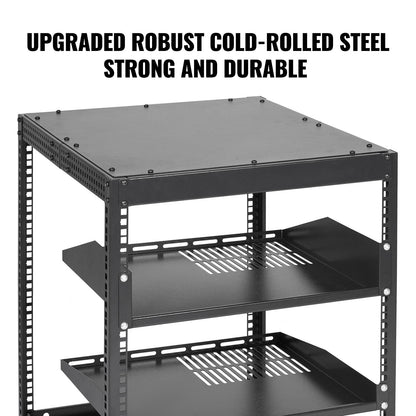 12U Open Frame Server Rack, 15''-40'' Adjustable Depth, Free Standing or Wall Mount Network Server Rack, 4 Post AV Rack with Casters, Holds All Your Networking IT Equipment AV Gear Router Modem