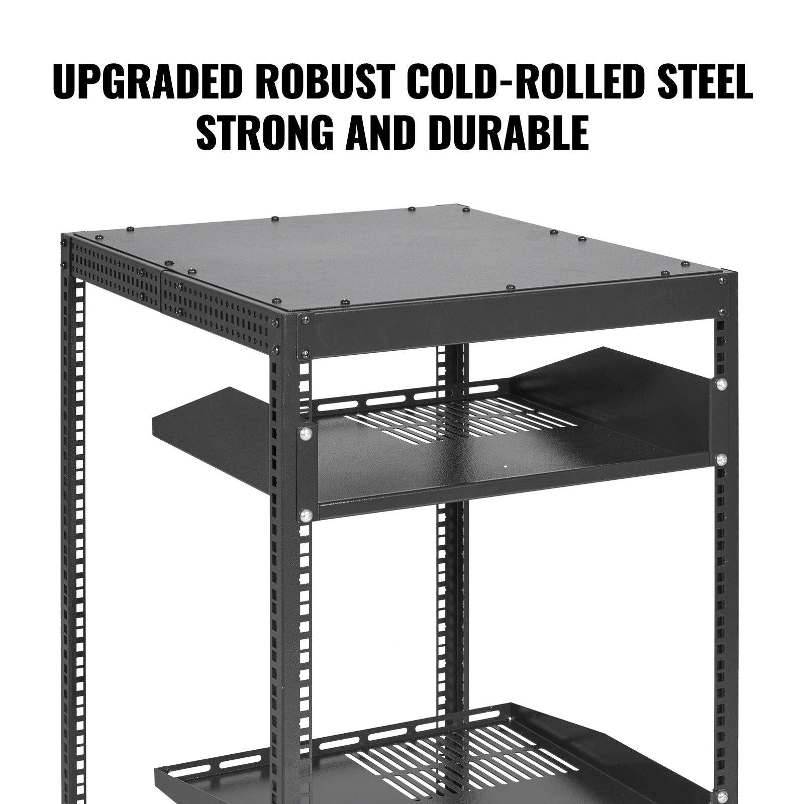 15U Open Frame Server Rack, 23-40 in Adjustable Depth, Free Standing or Wall Mount Network Server Rack, 4 Post AV Rack with Casters, Holds All Your Networking IT Equipment AV Gear Router Modem.