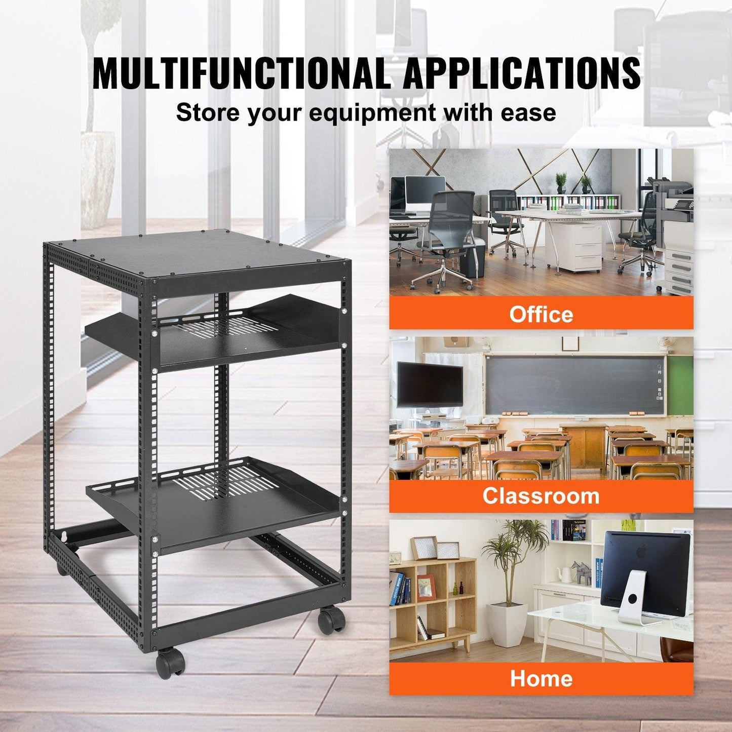 15U Open Frame Server Rack, 23-40 in Adjustable Depth, Free Standing or Wall Mount Network Server Rack, 4 Post AV Rack with Casters, Holds All Your Networking IT Equipment AV Gear Router Modem.