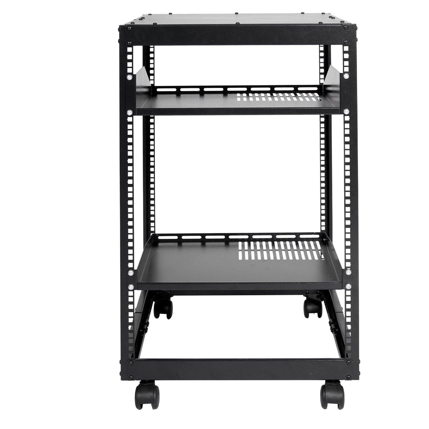 15U Open Frame Server Rack, 23-40 in Adjustable Depth, Free Standing or Wall Mount Network Server Rack, 4 Post AV Rack with Casters, Holds All Your Networking IT Equipment AV Gear Router Modem.