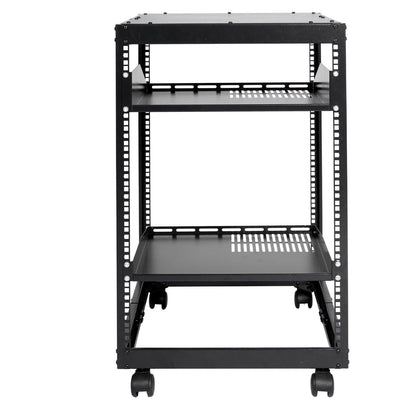15U Open Frame Server Rack, 23-40 in Adjustable Depth, Free Standing or Wall Mount Network Server Rack, 4 Post AV Rack with Casters, Holds All Your Networking IT Equipment AV Gear Router Modem.