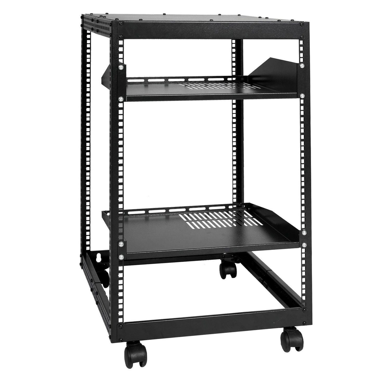 15U Open Frame Server Rack, 23-40 in Adjustable Depth, Free Standing or Wall Mount Network Server Rack, 4 Post AV Rack with Casters, Holds All Your Networking IT Equipment AV Gear Router Modem.