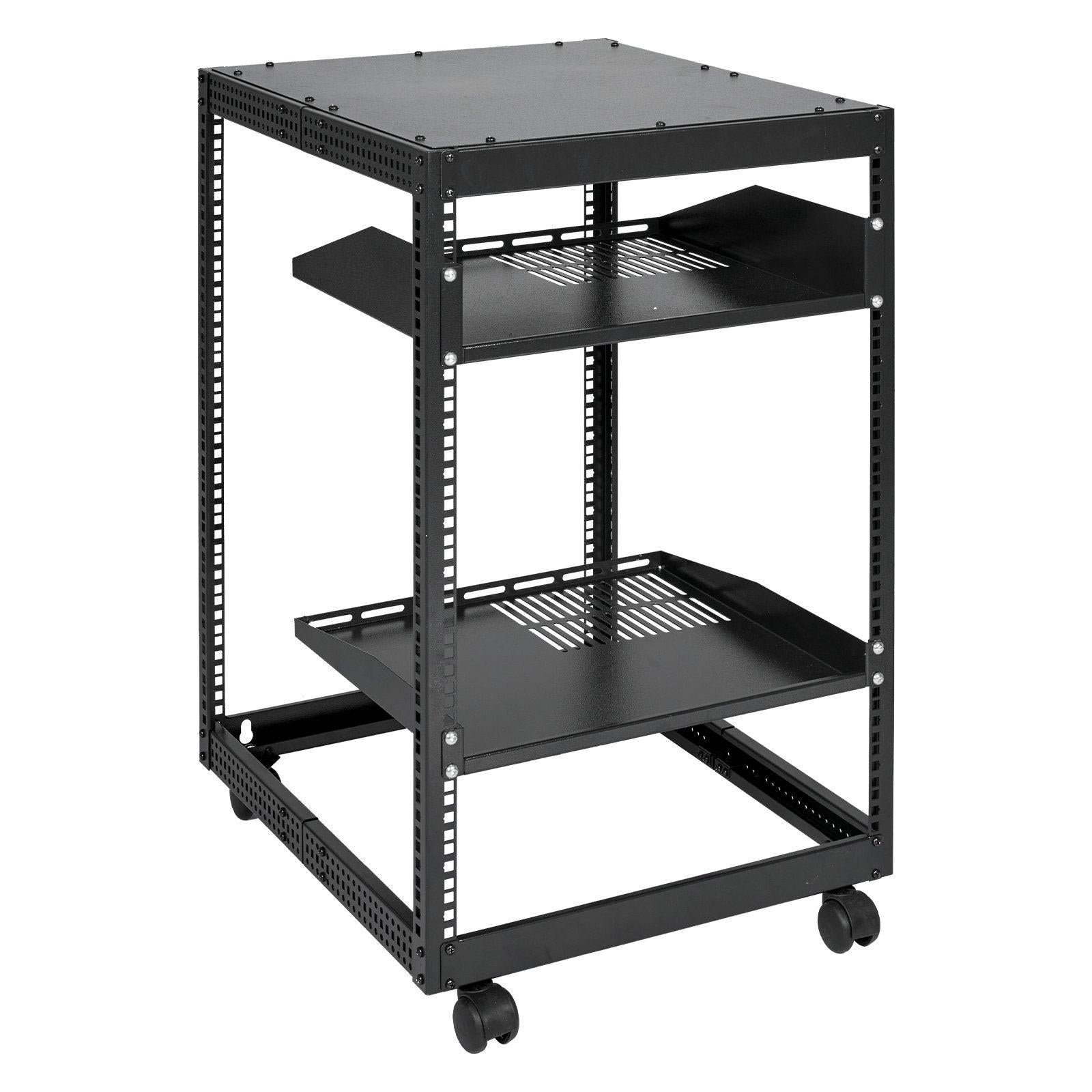 15U Open Frame Server Rack, 23-40 in Adjustable Depth, Free Standing or Wall Mount Network Server Rack, 4 Post AV Rack with Casters, Holds All Your Networking IT Equipment AV Gear Router Modem.