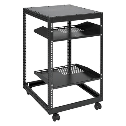 15U Open Frame Server Rack, 23-40 in Adjustable Depth, Free Standing or Wall Mount Network Server Rack, 4 Post AV Rack with Casters, Holds All Your Networking IT Equipment AV Gear Router Modem.