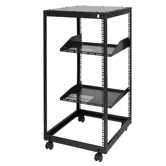 20U Open Frame Server Rack, 15''-40'' Adjustable Depth, Free Standing or Wall Mount Network Server Rack, 4 Post AV Rack with Casters, Holds All Your Networking IT Equipment AV Gear Router Modem.