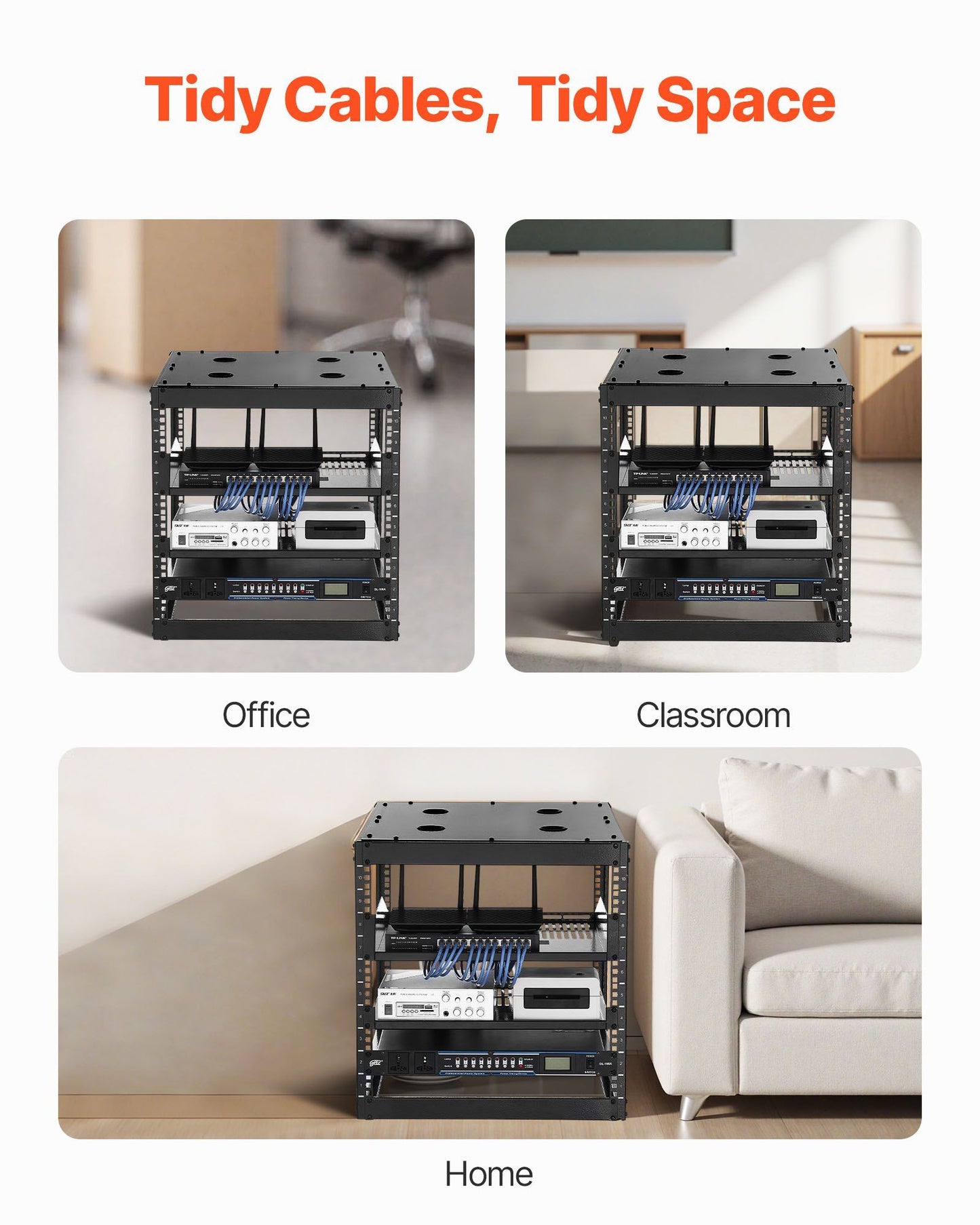 10U Open Frame Network Rack, 585 mm Depth, Wall Mounted or Floor Standing Server Rack, Heavy Duty 4 Post, with Vented Shelves & Mounting Hardware, Holds All Your Networking IT Equipment AV Gear