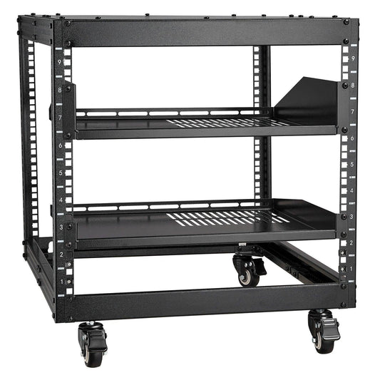 9U Open Frame Server Rack, 584.2 to 1016 mm Adjustable Depth, Free Standing or Wall Mount Network Server Rack with 360Â° Casters, Heavy Duty 4 Post Holds All Your Networking IT Equipment AV Gear.