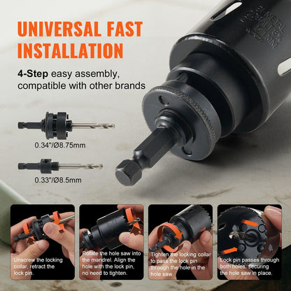 Hole Saw Kit, 18 PCS Saw Blades, 6 Drill Bits, 1 Hex Wrench, Bi Metal M42 Hole Saw Set with Carrying Case, General Purpose Size from 3/4" to 4-1/2", Ideal for Wood Board, Iron and Plastic Plate.