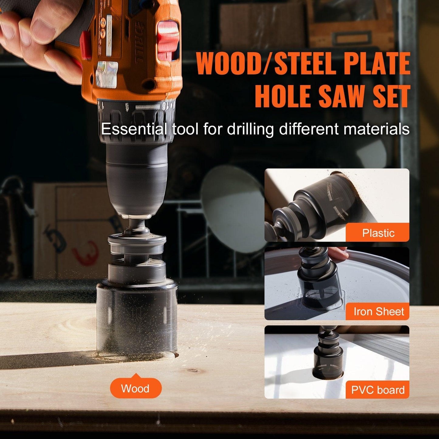 Hole Saw Kit, 18 PCS Saw Blades, 6 Drill Bits, 1 Hex Wrench, Bi Metal M42 Hole Saw Set with Carrying Case, General Purpose Size from 3/4" to 4-1/2", Ideal for Wood Board, Iron and Plastic Plate.