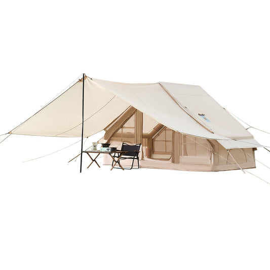 Inflatable Tents for Camping, 3-5 Person Easy Setup Blow up Tent with Hand Pump, 300D Oxford 4 Season Glamping Tent with Canopy, Stove Jack, 2 Doors & 2 Mesh Windows (Storage Bag Included).