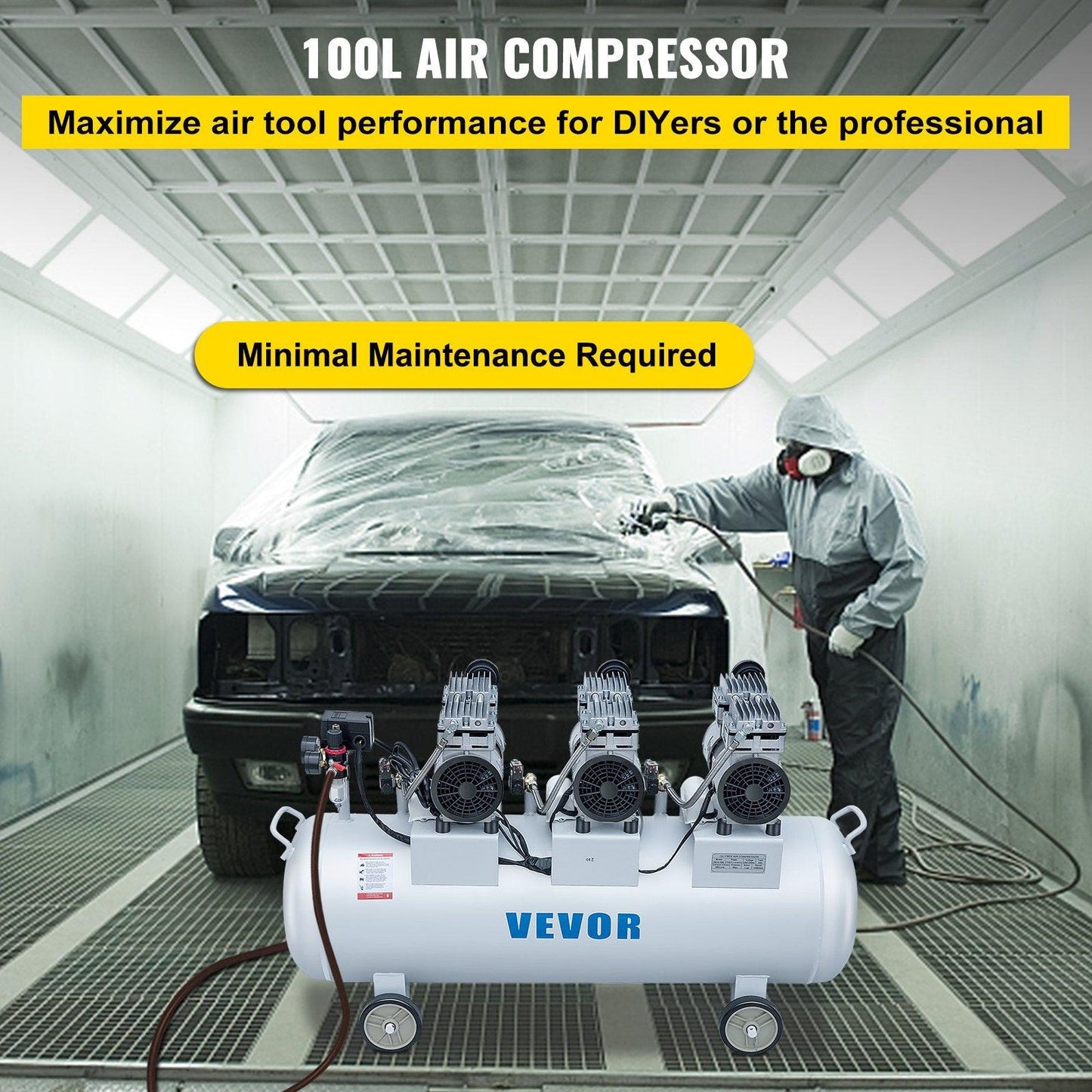 Oil Free Air Compressor Air Compressor Tank 100L 3HP Ultra Silent Inflator.