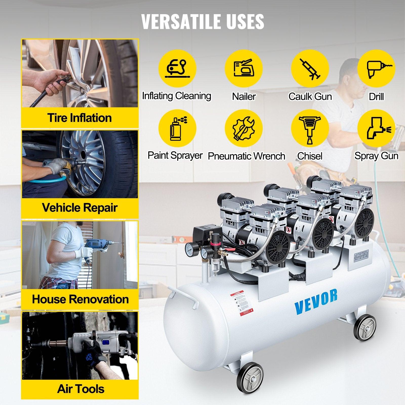 Oil Free Air Compressor Air Compressor Tank 100L 3HP Ultra Silent Inflator.