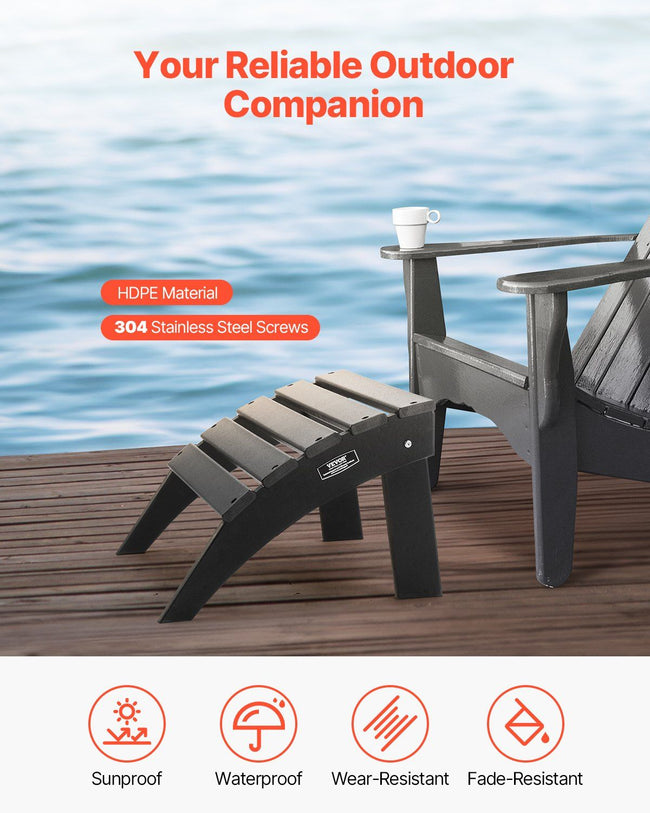 Adirondack Ottoman, 47.5L x 50W x 33H cm HDPE Plastic Folding Adirondack Ottoman, Weather-Resistant Foot Rest for Adirondack Chair, Widely Used for Outside Porch Pool Lawn Backyard, Black Main Image