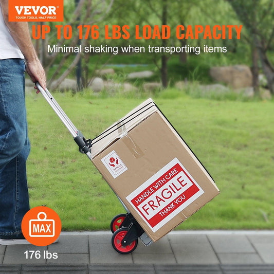 Folding Hand Truck, 80 kg Load Capacity, Aluminum Portable Cart, Convertible Hand Truck and Dolly with Telescoping Handle and Rubber Wheels, Ultra Lightweight Super Strong for Moving Warehouse.