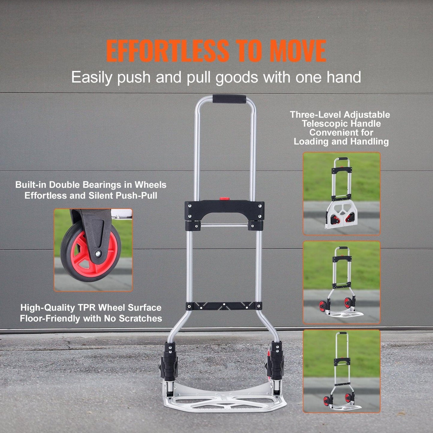 Folding Hand Truck, 80 kg Load Capacity, Aluminum Portable Cart, Convertible Hand Truck and Dolly with Telescoping Handle and Rubber Wheels, Ultra Lightweight Super Strong for Moving Warehouse.