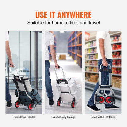 Folding Hand Truck, 80 kg Load Capacity, Aluminum Portable Cart, Convertible Hand Truck and Dolly with Telescoping Handle and Rubber Wheels, Ultra Lightweight Super Strong for Moving Warehouse.