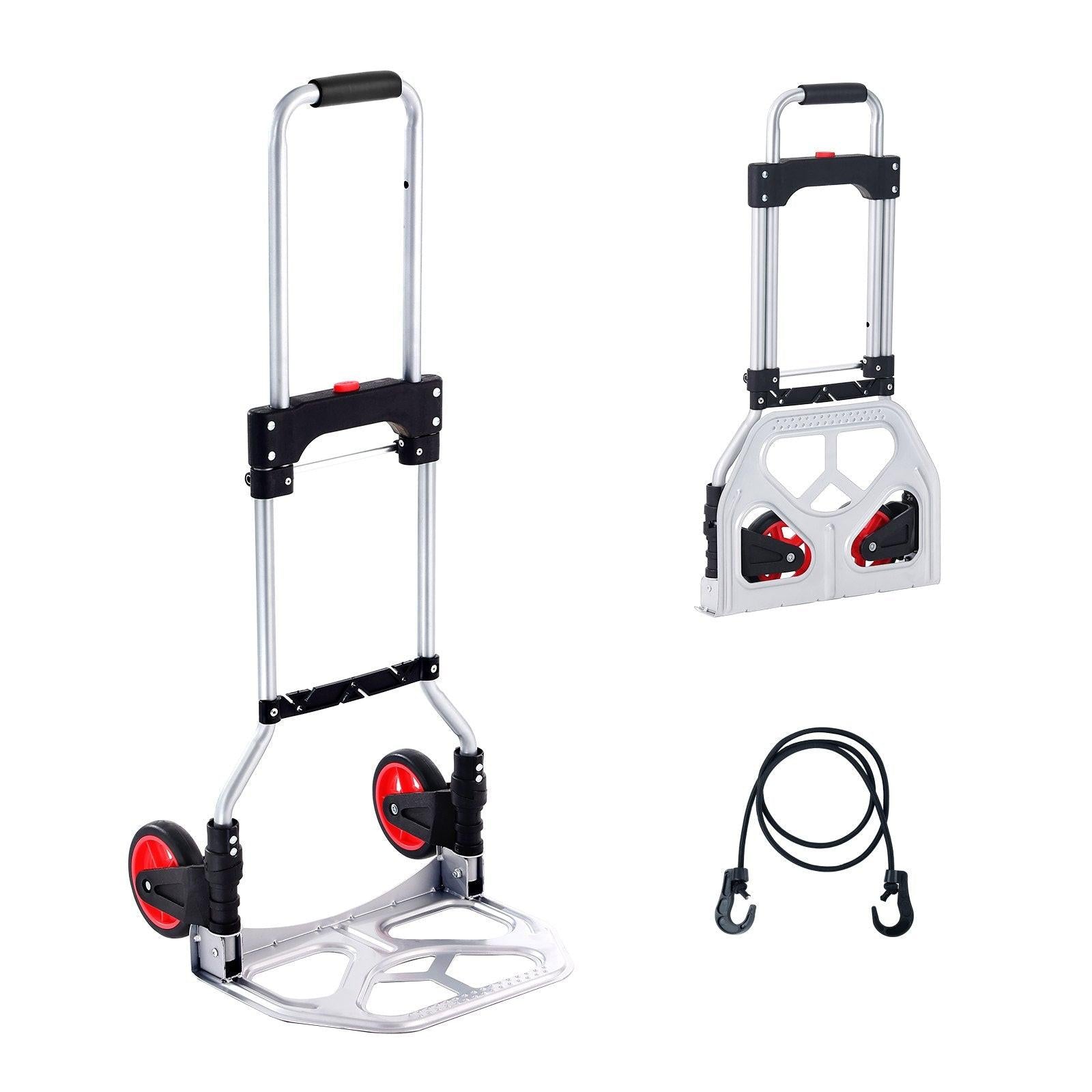 Folding Hand Truck, 80 kg Load Capacity, Aluminum Portable Cart, Convertible Hand Truck and Dolly with Telescoping Handle and Rubber Wheels, Ultra Lightweight Super Strong for Moving Warehouse.
