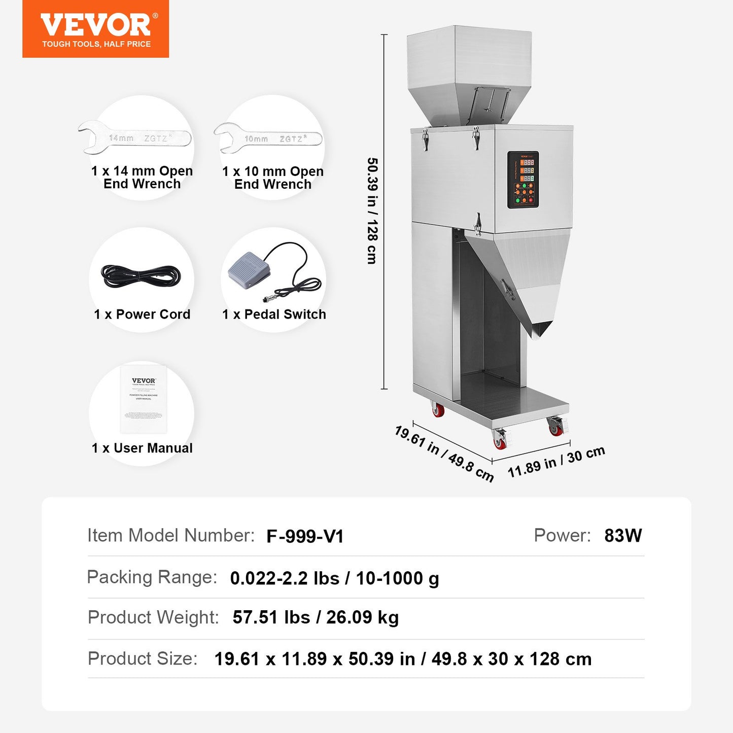 Particle Filling Machine, 10-1000g, Automatic Filler Machine with Foot Pedal, Stainless Steel Weighing Filling Machine, Weigh Filler Packing Machine for Beans Seeds Grains Tea Granular Packing